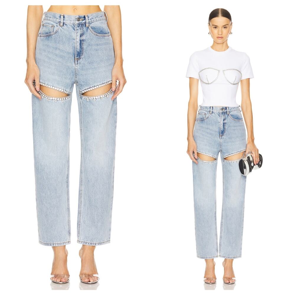 Area Crystal Slit Jeans in Light Blue size 0 (25-26”)